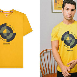 Camiseta Lambretta Target Quadrant Amarillo Mostaza para Hombre | MOTOBIKE RIOJA