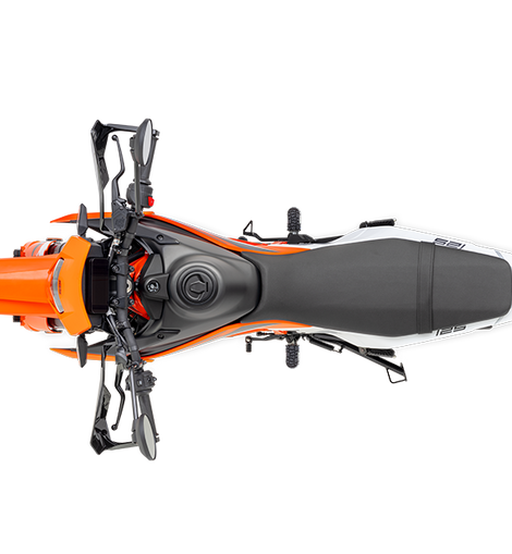 Moto trail KTM 125 Enduro R 2026 naranja, vista trasera derecha