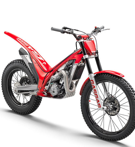 Moto de trial GASGAS TXT Racing 125 2025 roja, vista frontal derecha