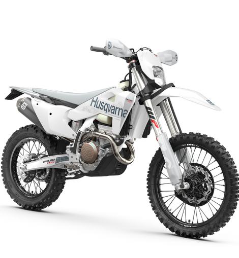 Moto enduro Husqvarna FE 350 PRO 2027, vista frontal derecha