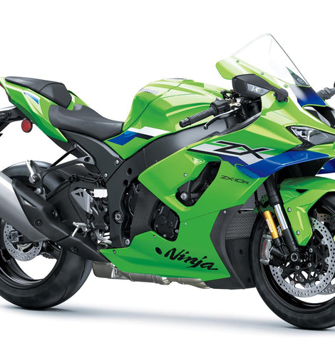 Kawasaki Ninja ZX-10R 2026 verde lima, vista frontal derecha